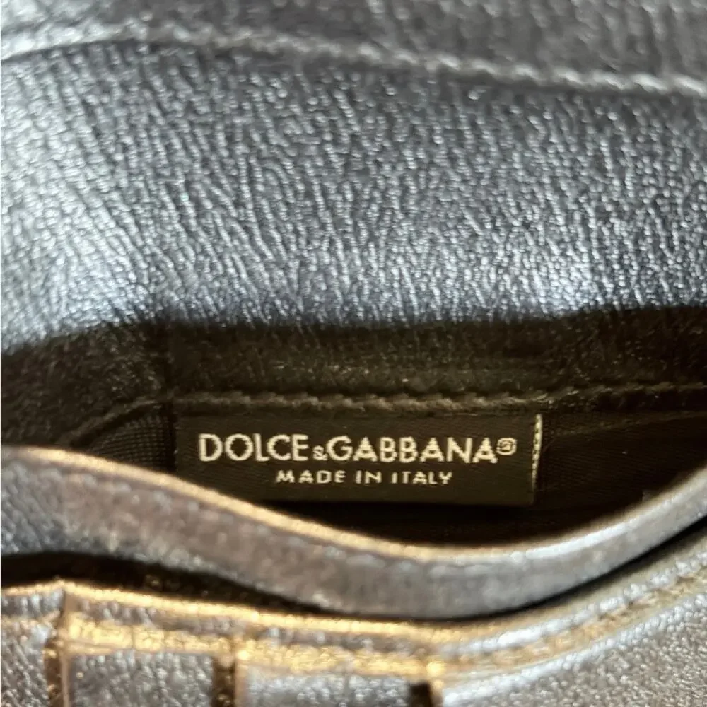 Dolce & Gabbana Black Lizard Embossed Leather Bifold Wallet Silver D&G Logo